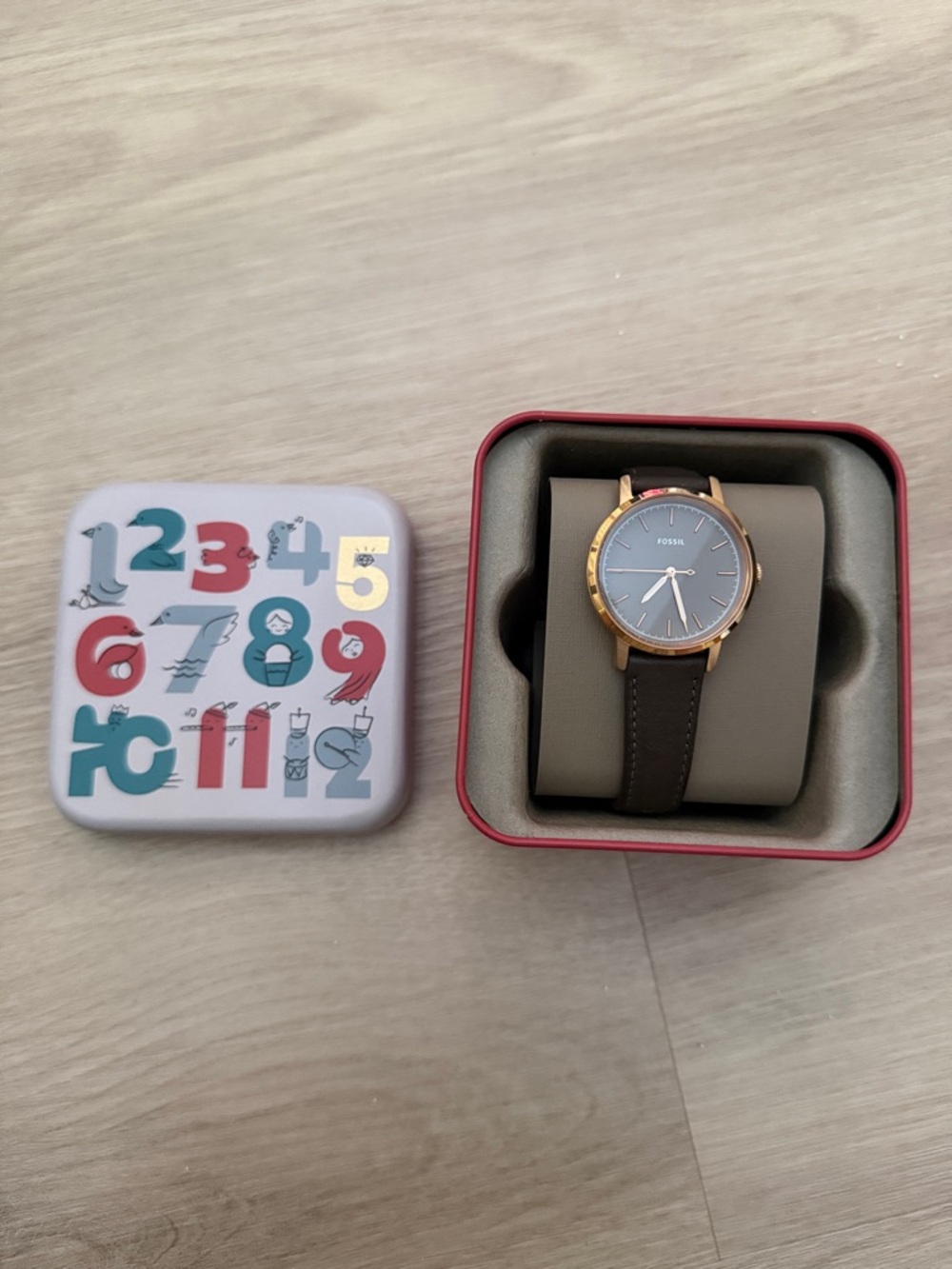 Fossil Men's Blue Dial Watch with Brown Leather Strap and Gold Case